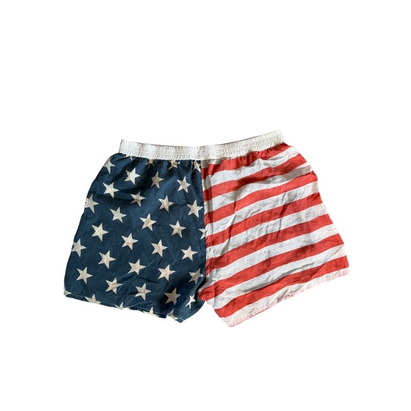 Montage Other - Montage Mens American Flag 100% Silk Lounge Shorts Red White Blue Stars Stripes